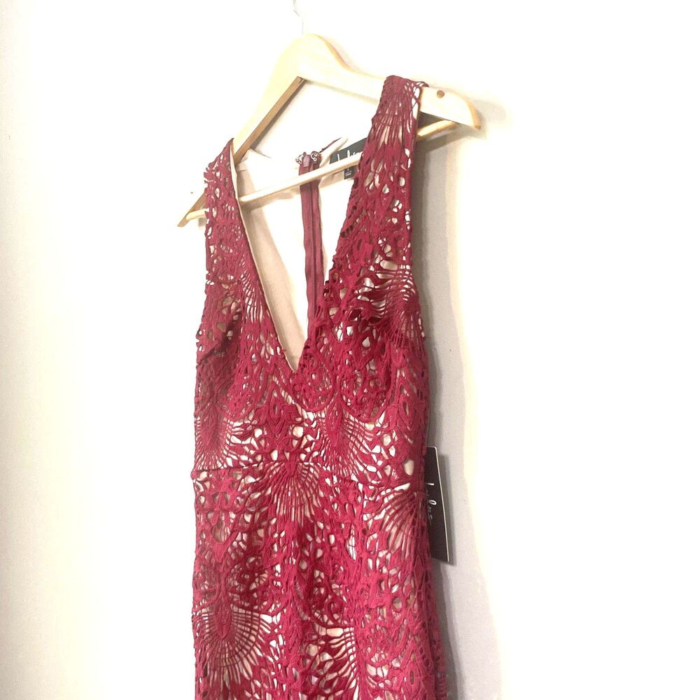 LuLus Women Size S Sheat Dress Floral Lace Crimson V-Neck Sleeveless 181P USC